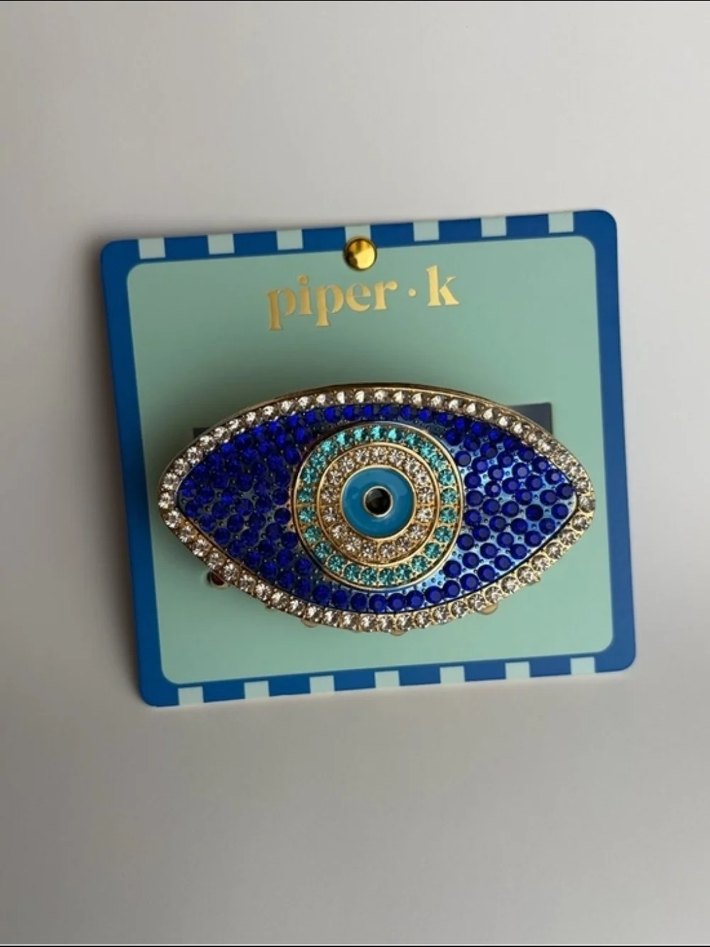 👀▪️Piper K ▪️Evil Eye Crystal Hair Clip - Blue and Gold-Tone